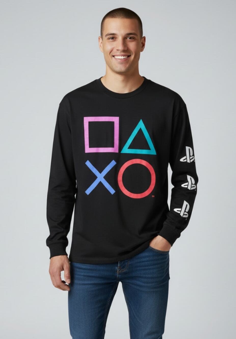 PlayStation Mens Medium Gamer Controller Graphic Black Logo 100% Cotton T-Shirt